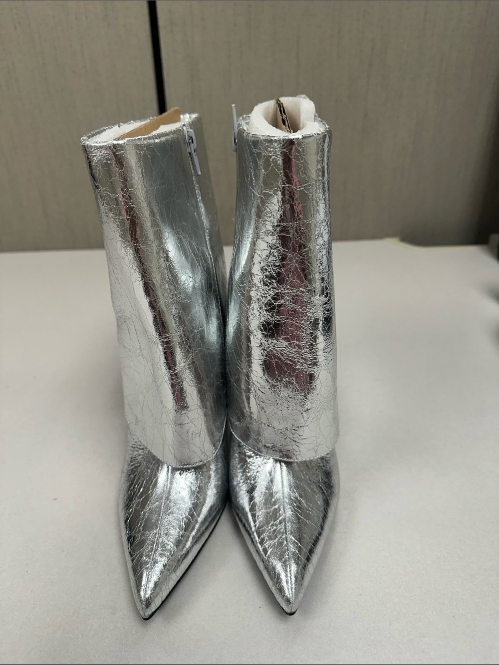 INC INTL Concepts Women Stiletto Ankle Bootie Sabeel Size US 7.5M Silver Crinkle
